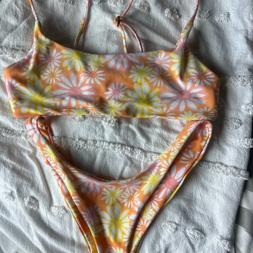 Floral Bikini Set in Orange, Pink, and Yellow